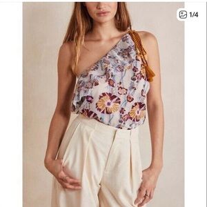 NWOT Free People Purple and Gold Floral One-Shoulder Blouse Bodysuit